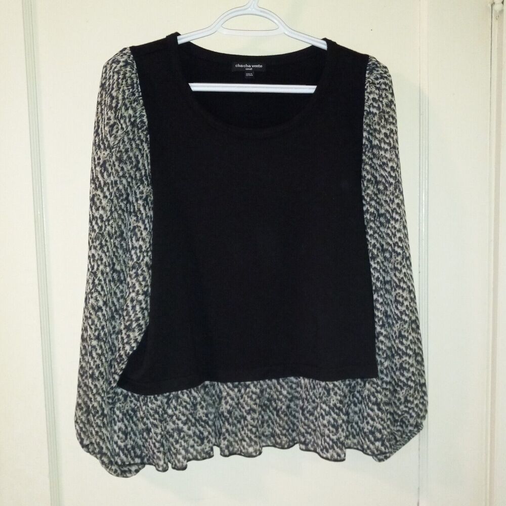 Cha Cha Vente Small Peplum Hem Blouse-Sheer Balloon Sleeve-Contrast-Office